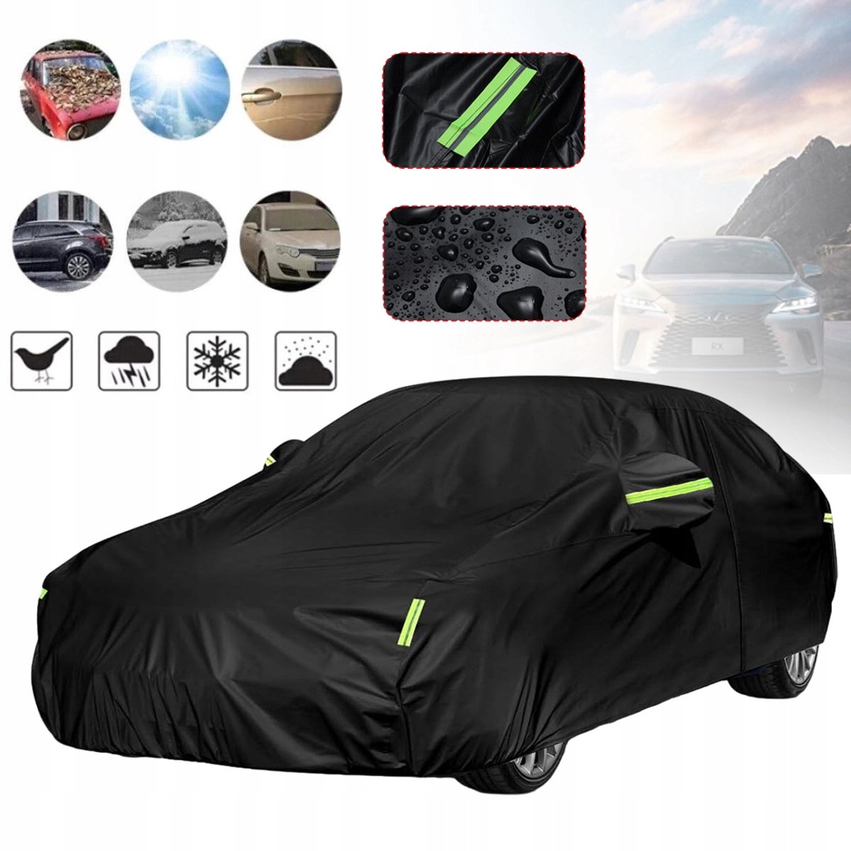 Waterdichte Autohoes Voor Sedan - 190T UV-Werend, Stofwerend En Krasbestendig, Ademend, Lichtgewicht - 530x200x150cm - Zwart