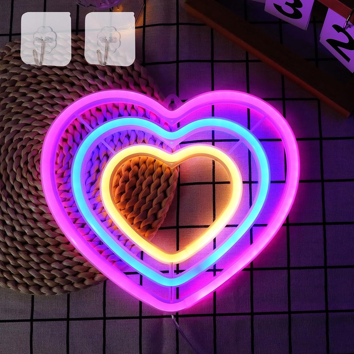 Led-neonlichten met 2 haken, neonlichtbord, roze neonbord, led-licht, USB-/batterij-aangedreven led-nachtlampje, liefdesneonlicht voor estivalen, bruiloftsdecoratie