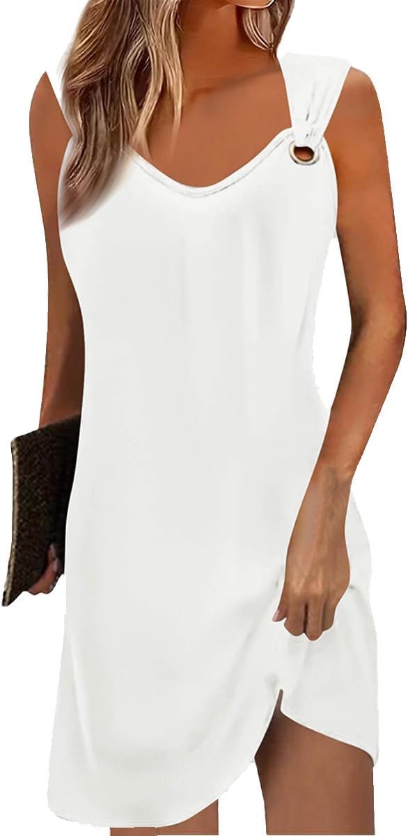 Zomerjurk Dames Mouwloze V-Hals Casual Jurken Elegante Tank Jurken Casual Losse Riem Jurk Zomer Mini Jurk Fashion Strand Jurken Korte Tunique Blush Jurk