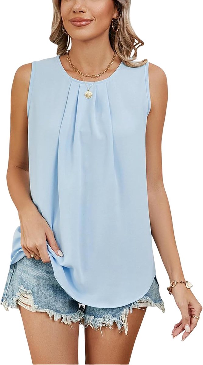 T-shirt voor dames, zomervest, chiffon, tanktop, ronde hals, losse blouse, voor het werk
