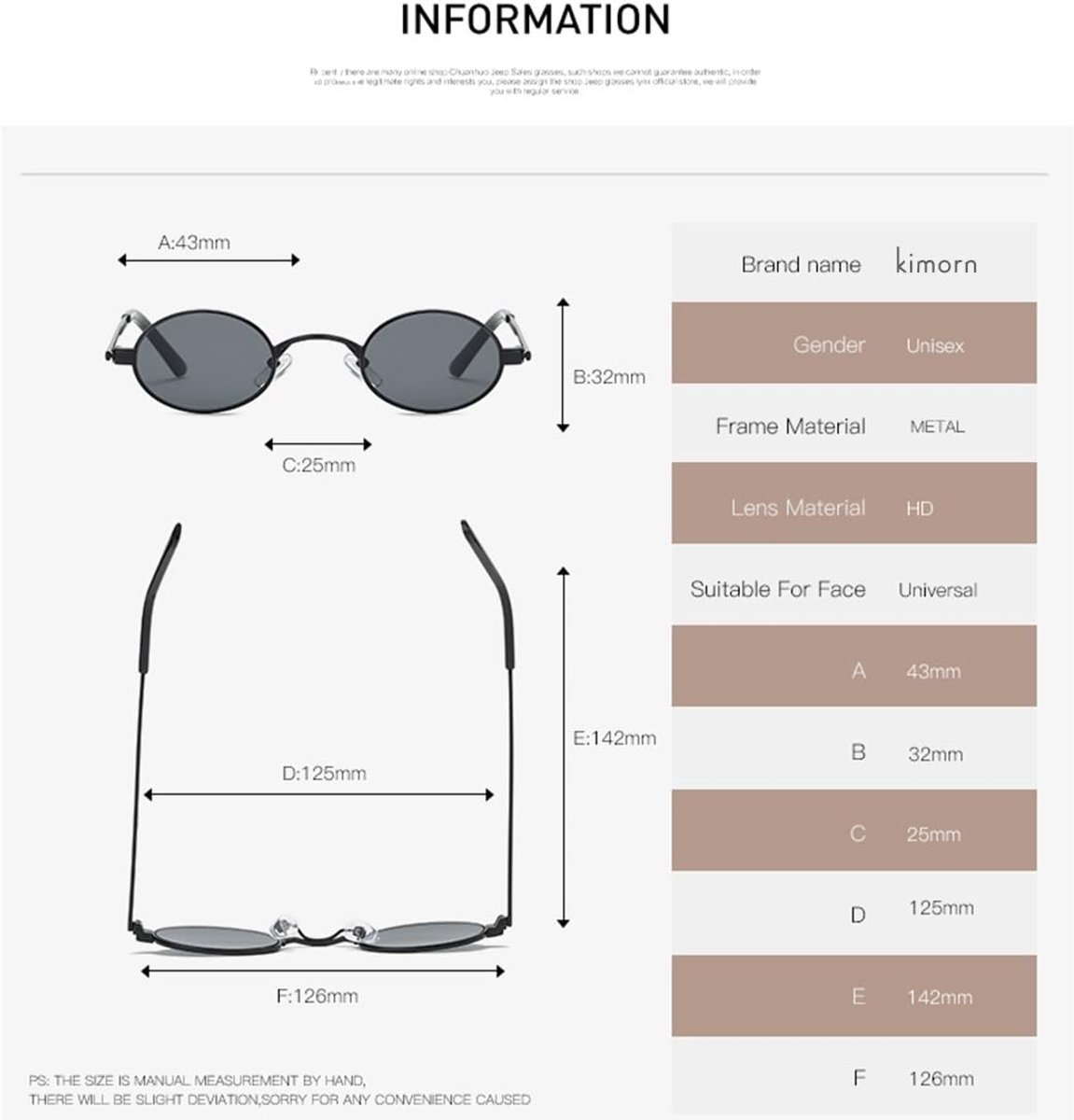 Kimorn Zonnebril klein rond metalen frame ovaal snoepkleuren unisex glazen K0577
