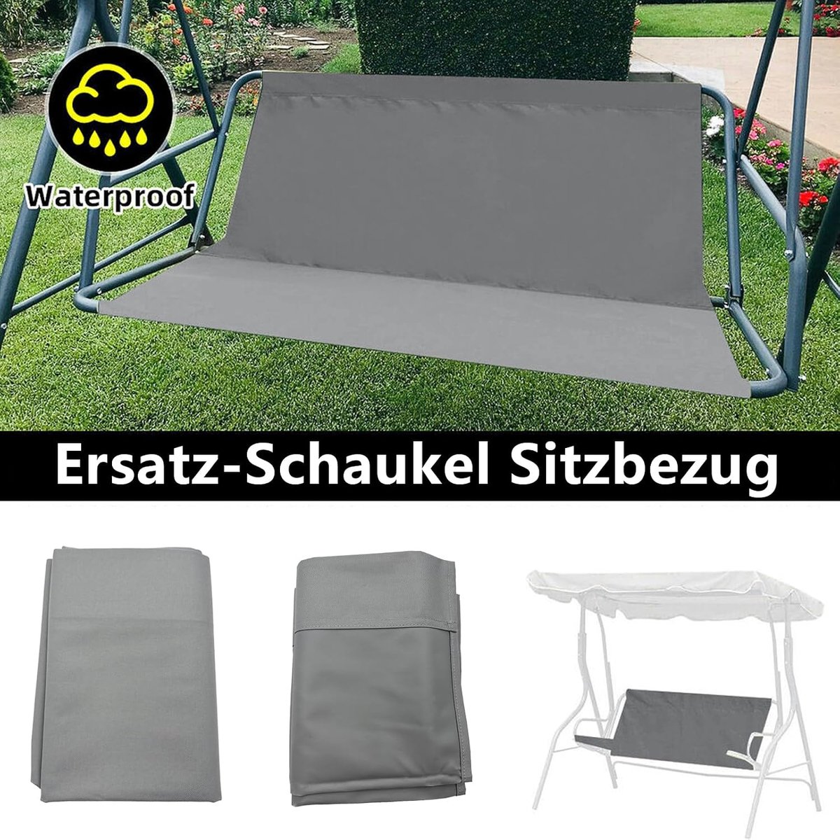 Schommelbank kussen reserveonderdelen tuinschommel vervangingskussen tuinstoel zitkussen 900D Oxford-weefsel waterdicht scheurvast voor 2 en 3-zits schommelstoelhoes (grijs, 158 x 52 x 52 cm