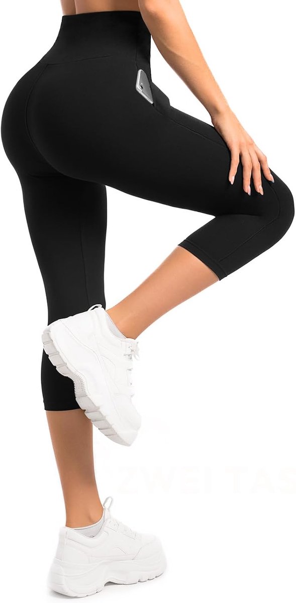 Dameslegging met zakken, 3/4 sportlegging voor dames, hoge taille, voor yoga, fitness, fietsen