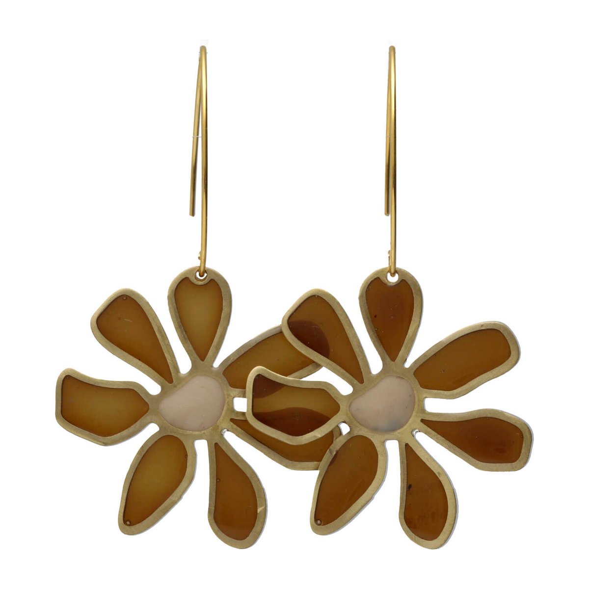 Bela Donaco - Oorbellen – Resin Art – Messing – Bruine bloemen