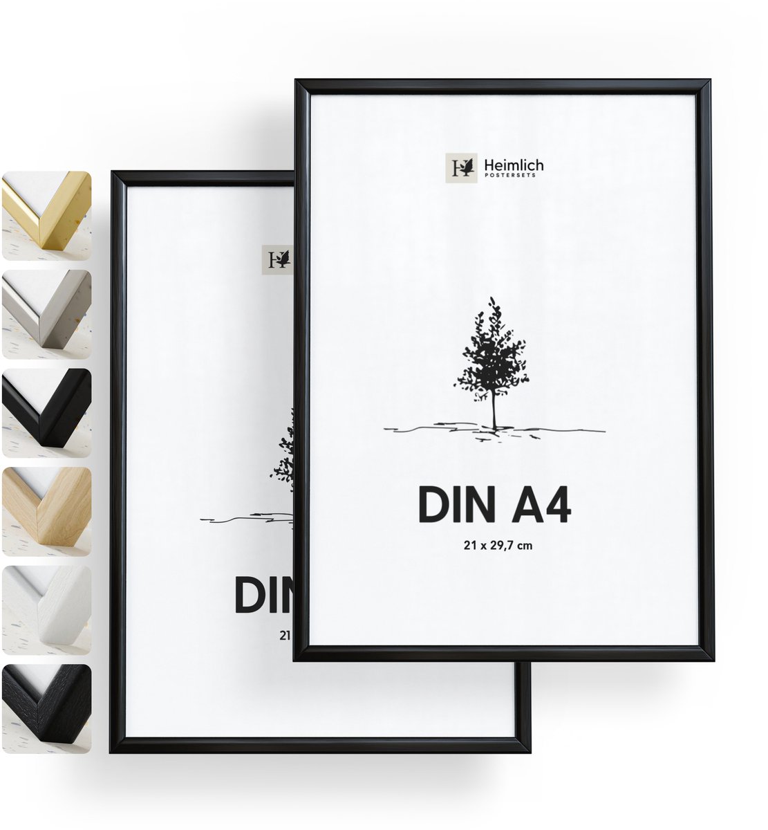 Heimlich Fotolijsten A4 (21x29,7 cm) Set van 2 - Metaal Zwart - Staand en Wandhangend - Onbreekbaar Kunststof Glas