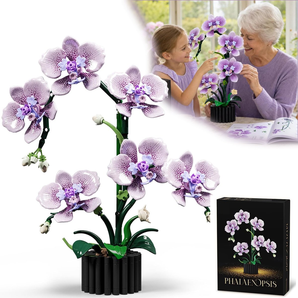 Bouwset Van Een Phalaenopsis-Orchidee - Phalaenopsis-Orchidee Met Vaas - Woondecoratie-Cadeau Voor Moederdag