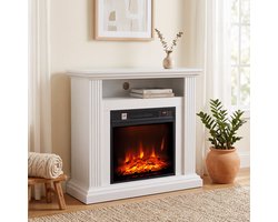 Elektrische haard 1800w - Witte sfeerhaard met schouw - Decoratieve open haard - Vrijstaande kachel…