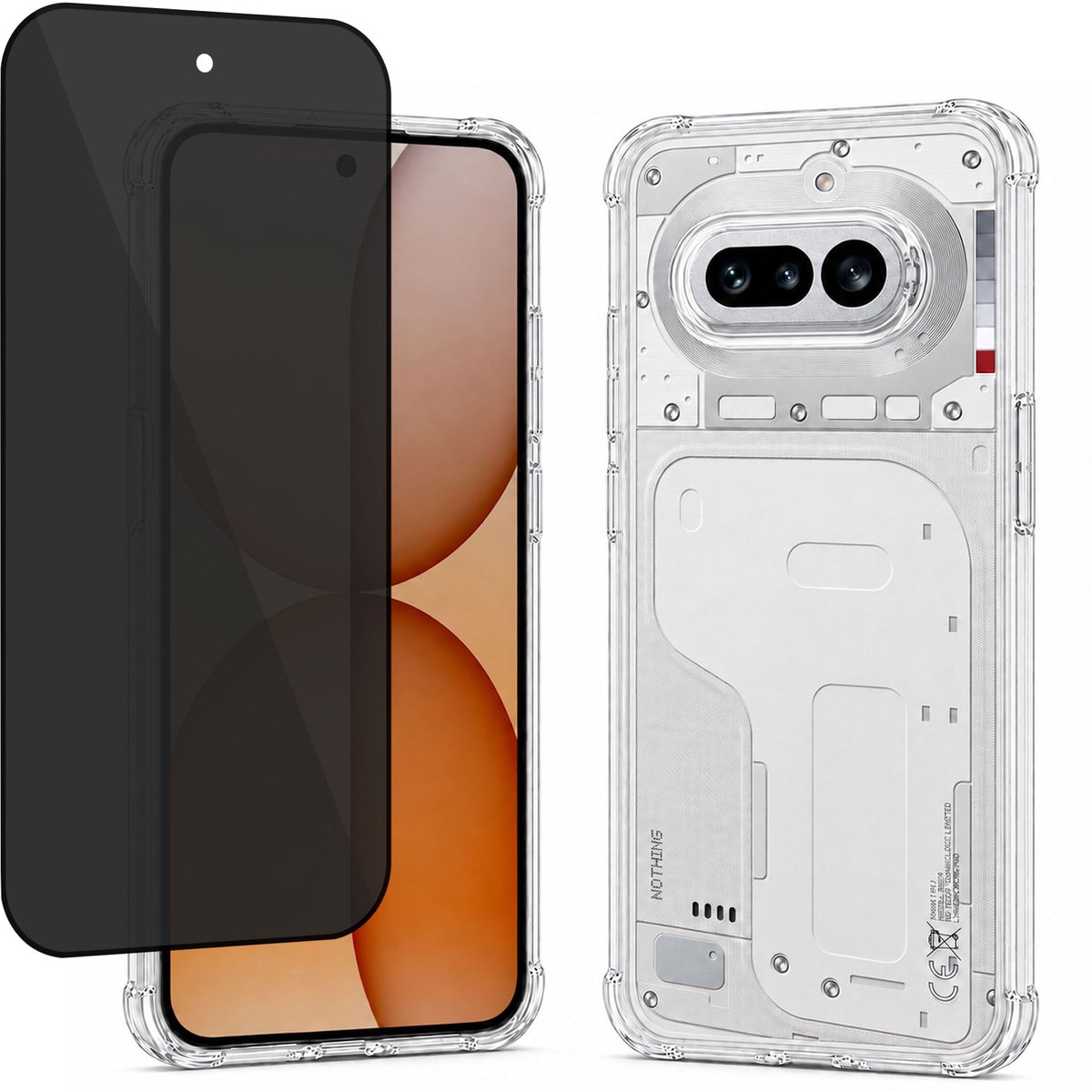 Hoesje + Privacy screenprotector geschikt voor Nothing Phone 4a - Luchtkussens - Siliconen Hoes - Gehard Glas - Transparant