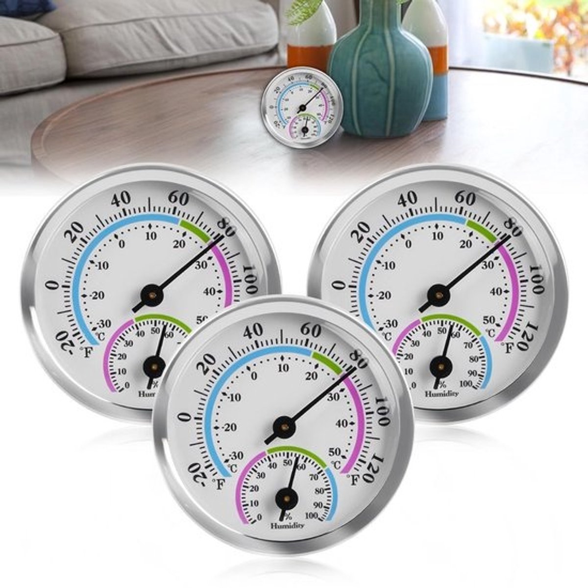 Thermometers voor binnen en buiten - 3 stuks mini-wandthermometers en hydrometers