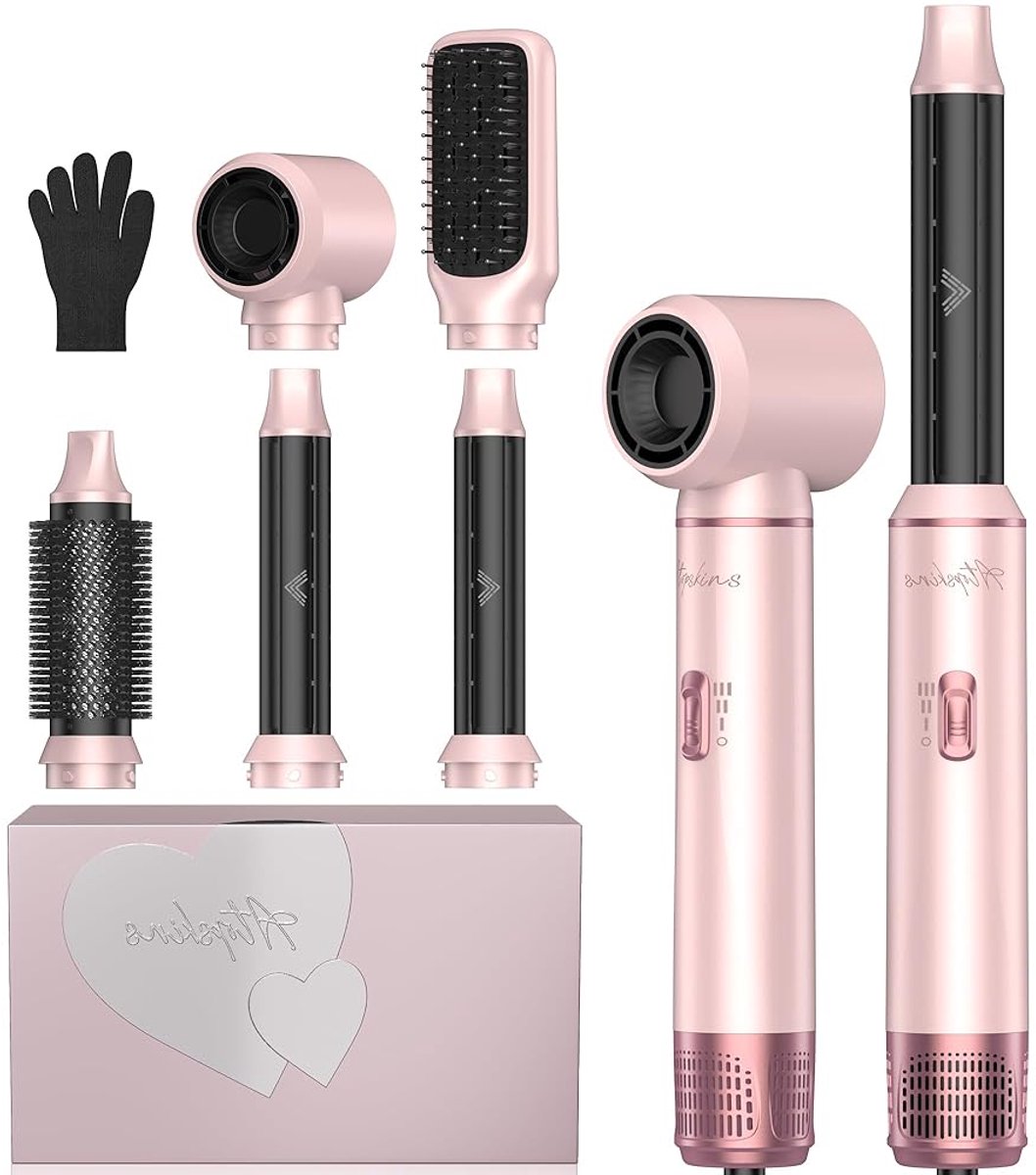 Ukliss Roze Multistyler 5-in-1 - Multifunctionele Föhnborstel- Krultang - Krulborstel- Stijltang - Haarstylingset