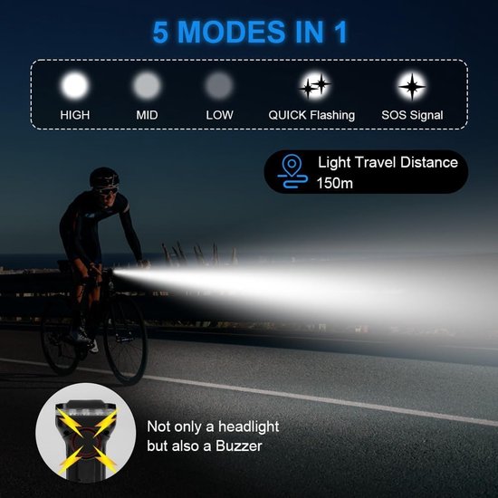 Bicycle Light met 12 LEDs - Front en Achterlicht - Oplaadbaar - Waterproof IP65 - 1800 mAh - 9500 Lumen - 6+5 Modes - Voor Mountain Bike en Road Bike van Bicycle — afbeelding 5