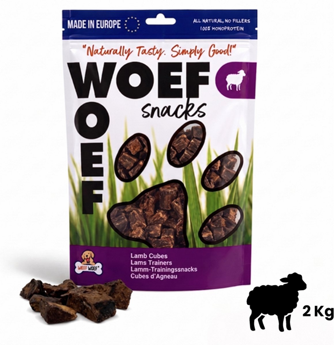 Woef Woef Snacks Hondensnacks Lams Trainers 2.00 KG - Trainingssnacks Hondensnoepjes - Gedroogd vlees - Lam - Alle honden en alle leeftijden vanaf 2 maanden - Geen toevoegingen