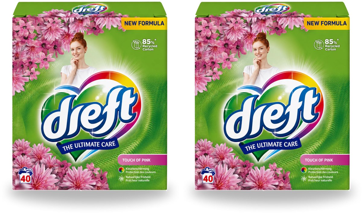 2 x Dreft – Touch Pink – Poeder Wasmiddel – 2,6 kg – 40 wasbeurten - Bulkverpakking - 2 stuks