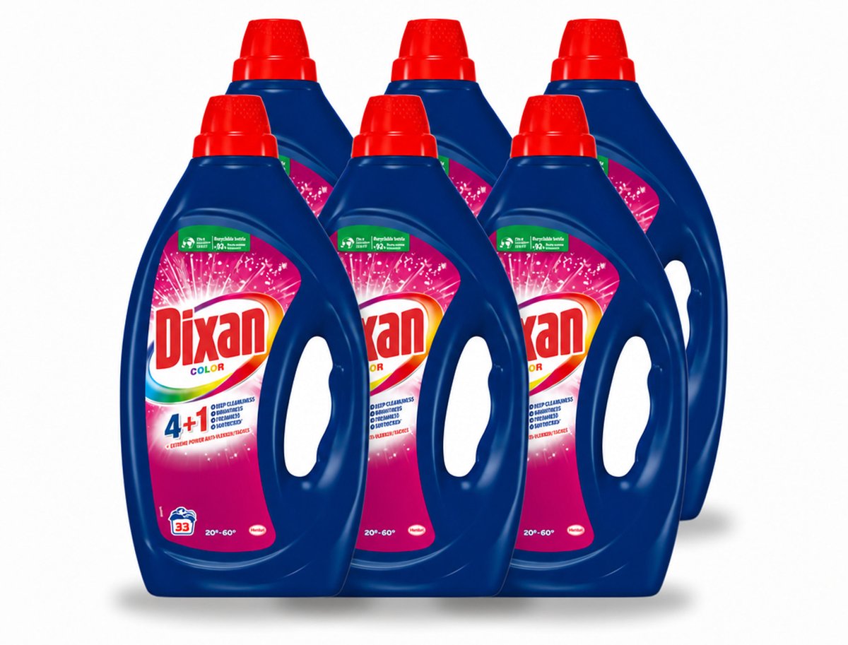 6 x Dixan - Vloeibaar wasmiddel - Voor gekleurde was - 33 wasbeurten - Voordeelverpakking - 6 stuks