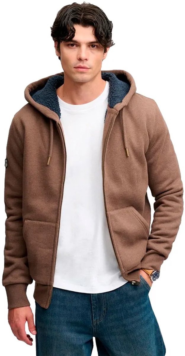 Superdry Borg gevoerde hoodie met rits Heren Hoodies Bruin