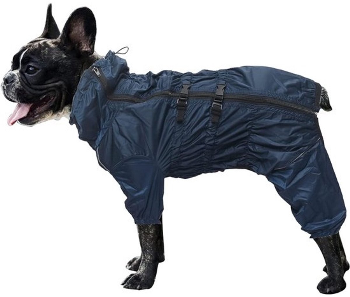 Hondenregenjas met hoge kraag - waterdicht en reflecterend - vierbenige regenoutfit voor kleine en middelgrote pups - Marineblauw - M
