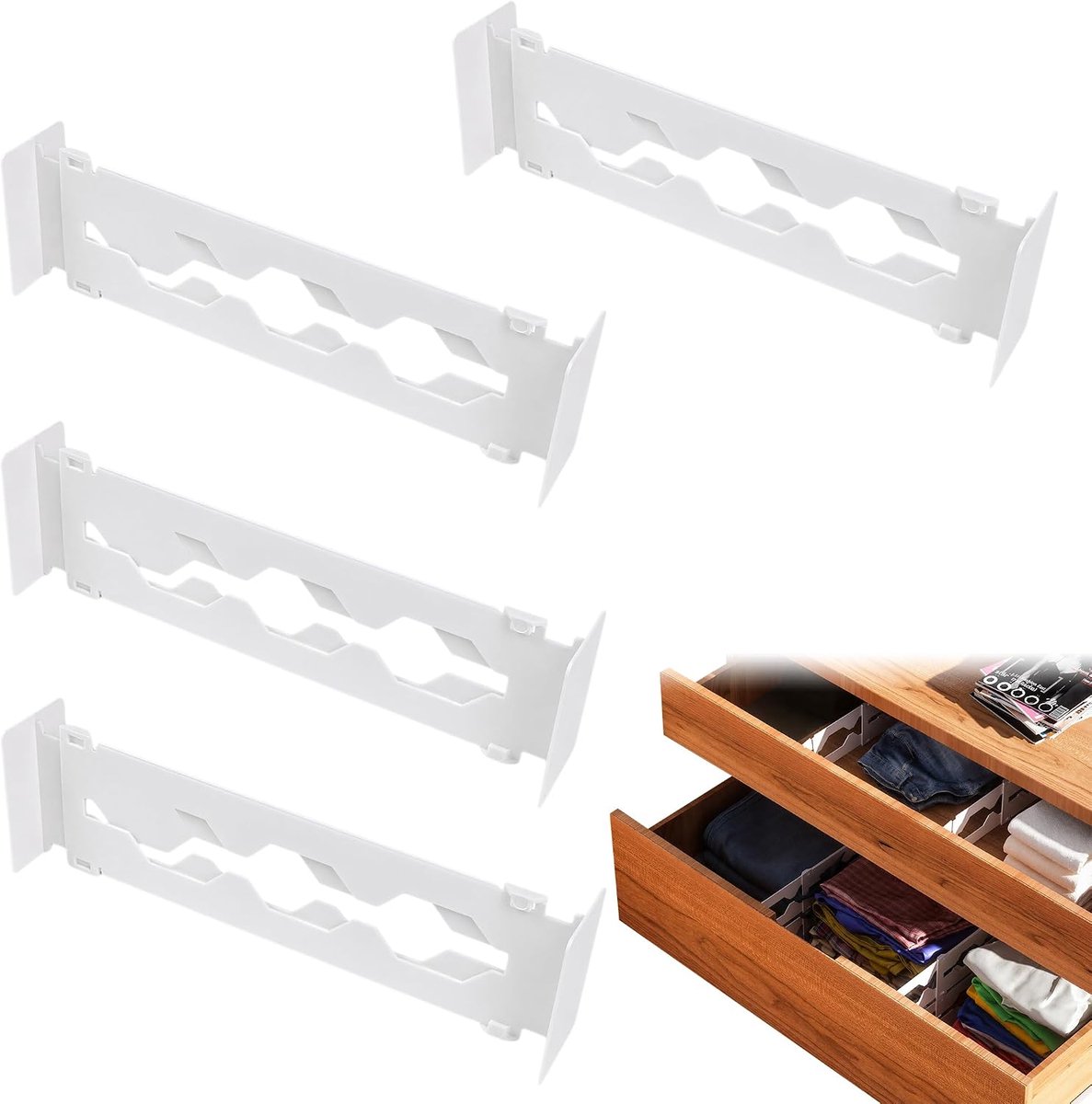 Set van 4 verstelbare kunststof ladeverdelers
