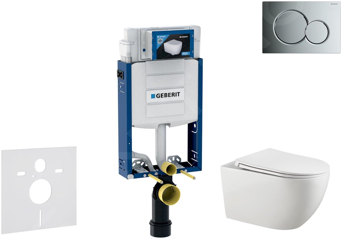 Voorwand montageset, Gaia toilet en softclose zitting, Sigma01 bedieningsplaat, glanzend chroom