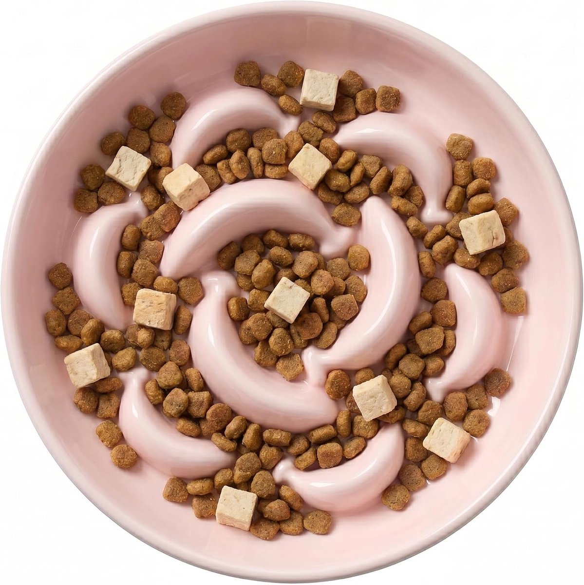 kattenslow feeder-kom - Pastelserie kattenbord voor droog en natvoer - Leuke doolhof-voederbak voor gezond eten - Vaatwasserbestendig - 16 cm B x 3 cm H - 207 ml - Lichtroze