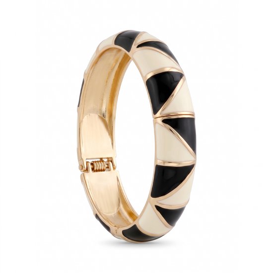 Gouden armband met geometrisch patroon in zwart en crème.