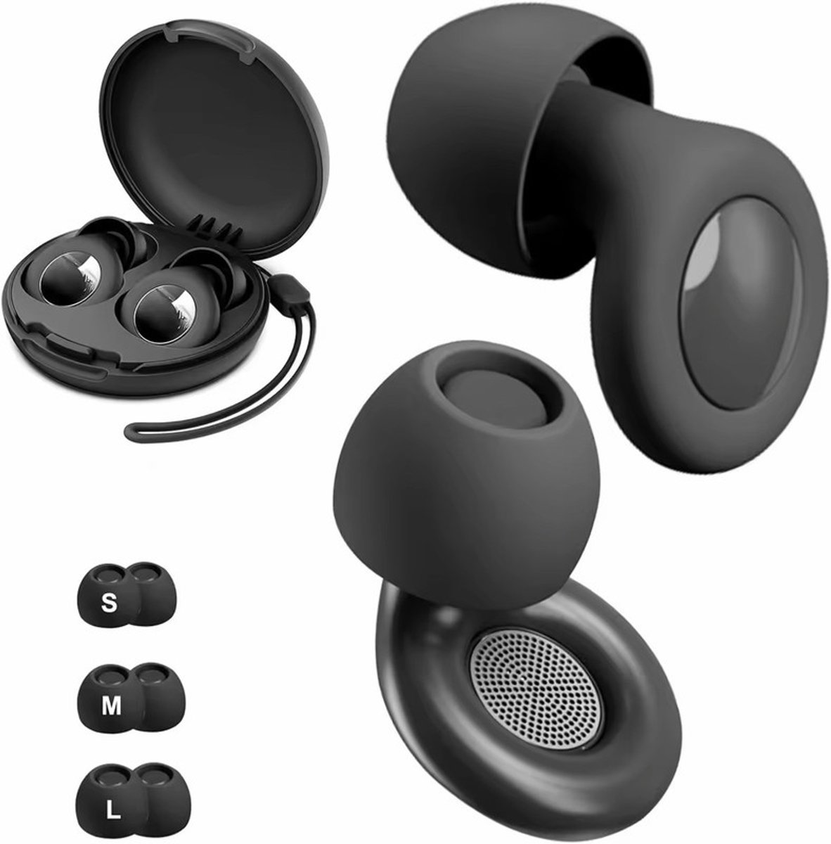 Oordoppen - oordopjes slapen - 30dB ruisonderdrukking - met opbergdoosje - ultrazachte - herbruikbare siliconen oordopjes - voor concerten, reizen, slapen - S/M/L - zwart