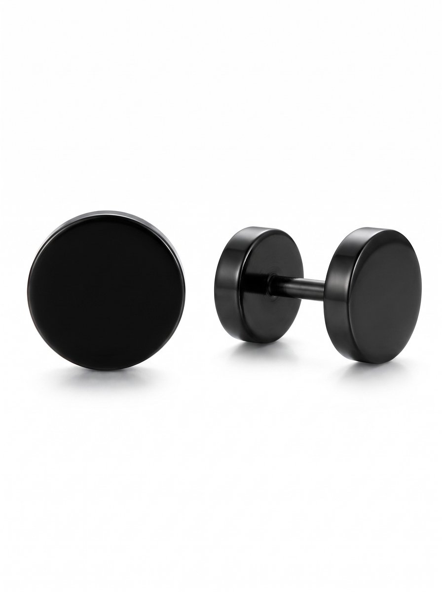 Lundholm Loke Oorbellen Heren Zwart – Fake Plug Barbell Oorbellen 8 mm Schroefsluiting – Premium Stainless Steel Zwart – Stoere Mannen Oorstekers Tunnel Look – Waterproof & Hypoallergeen – 1 Paar – Cadeau voor Hem – Scandinavisch Design