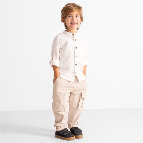 Prénatal Blouse - Kinderkleding Jongens - Blouse Jongens - 80% katoen - 20% linnen - Dark Off-White - Maat 80