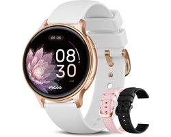 Maoo Ventura 2 - GPS Smartwatch Dames - AMOLED - Siliconen, Leren en Sportbandje - Stappenteller - Hartslagmeter - Slaapmonitor - Belfunctie - AOD - Multisport - Geschikt voor Android en iOS - Rosé Goud en Wit