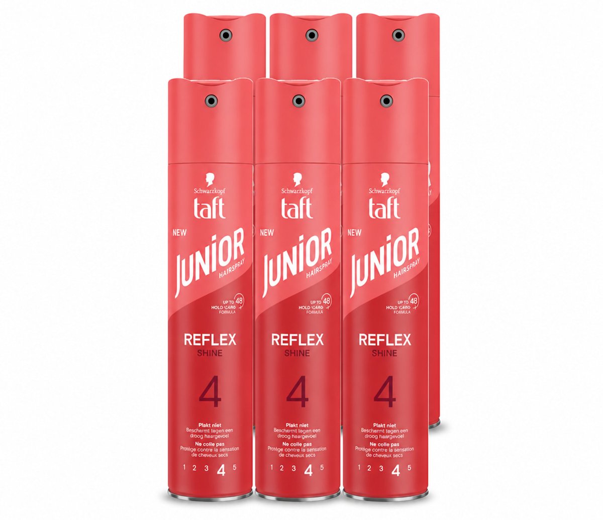 6 x Taft - Reflex Shine 4 - Junior Haarspray - Glanzende finish - 250 ml - Voordeelverpakking - 6 stuks