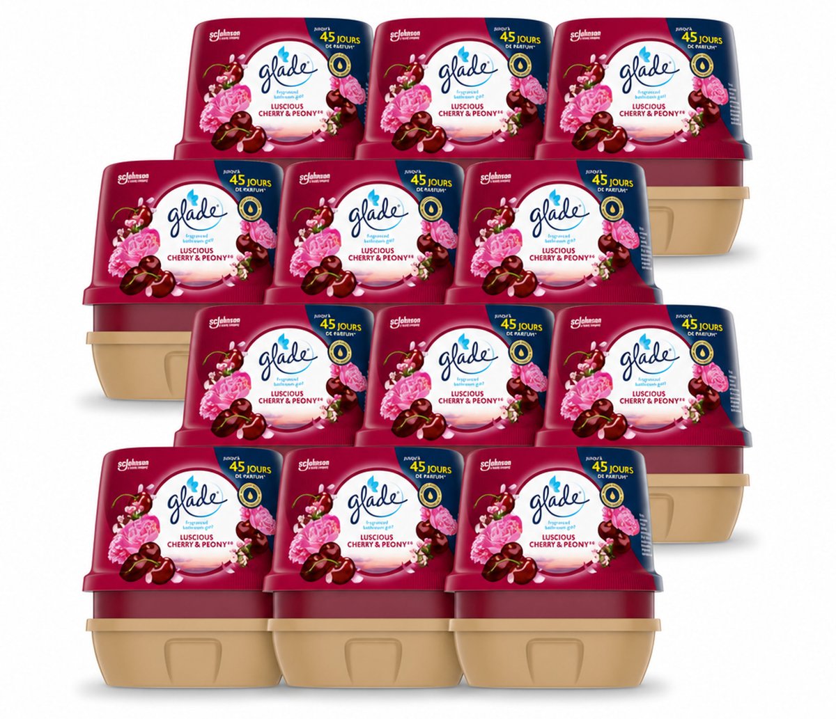 12 x Glade - Badkamer Gel - Luscious Kers & Pioenroos - 180 g - Voordeelverpakking - 12 stuks