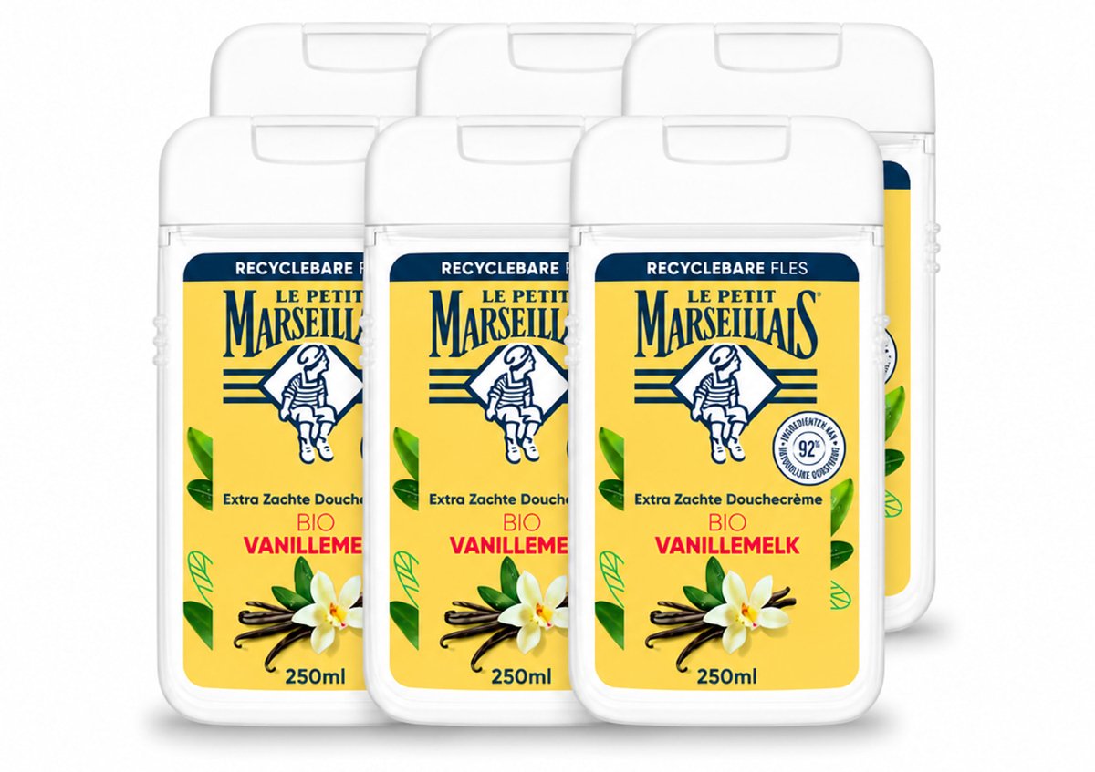 6 x Le Petit Marseillais – Douchecrème – Lait de Vanille Bio – Extra zacht – 250 ml - Voordeelverpakking - 6 stuks
