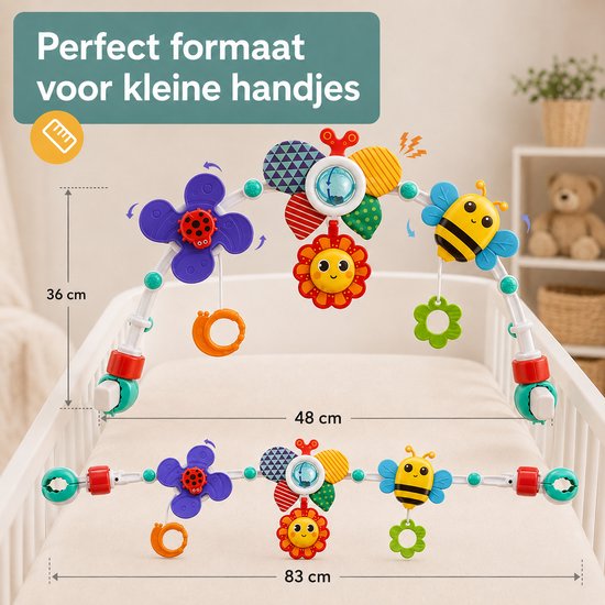 BOTC Wagenspanner - Speelboog - Speelboog voor kinderwagen - Speelgoed voor autostoeltje - Geschikt voor babywiegjes, ledikanten en kinderwagens - Babycadeau - Vlinder — afbeelding 4