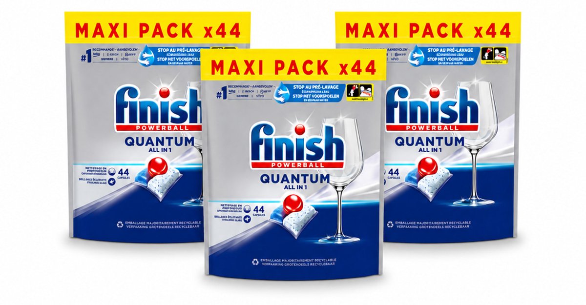 3 x Finish - Vaatwasmiddel - Quantum All in One Regular - Alles-in-1 Kracht - 44 capsules - Voordeelverpakking - 3 stuks