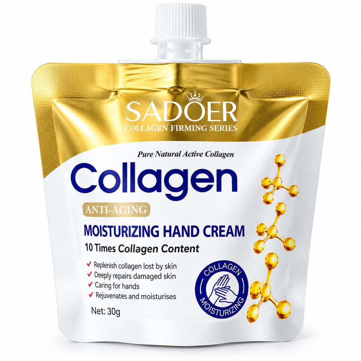 SADOER Collagen Handcrème | Handcrème Dames & Heren | Collageen Handcrème | Hydraterende Handcrème | Handverzorging | Droge Handen | Voedende Handcrème | Moisturizing Hand Cream | 10X Collagen | Zachte Handen | 30 G
