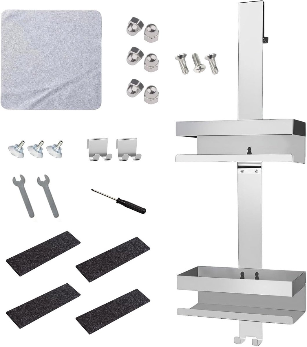 Doucheplank - Zilver - 69 x 23 x 10 cm - Roestvrij Stalen Badkamerorganizer - Voor Glazen Douchewand