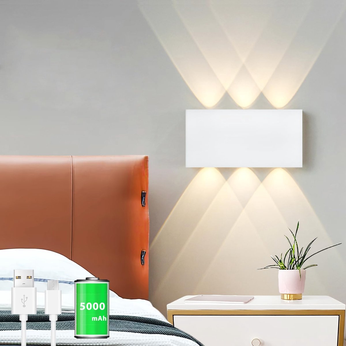Draadloze LED-wandlamp met aanraakschakelaar en magnetische bevestiging, 5000 mAh-batterij, 3 helderheidsstanden, Wit, geschikt voor zolders, hal en slaapkamers [energie-efficiëntieklasse G]