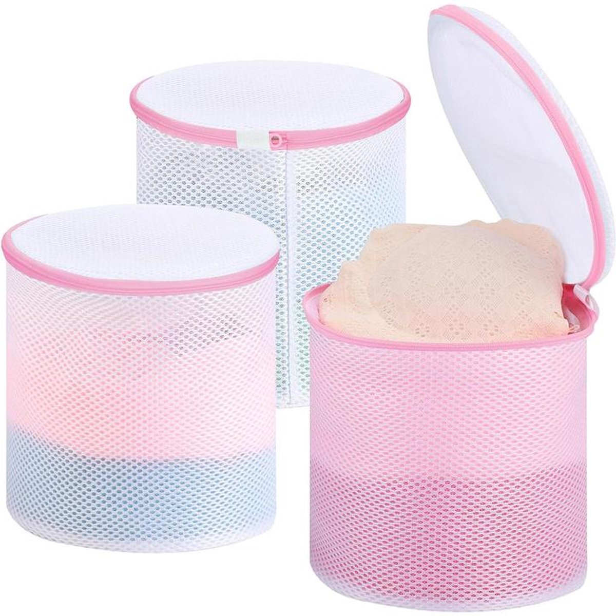 BH-waszakje - waszak - 3 stuks - 17*15 cm - mesh waszakken - cilindrische waszak - wasmachine zakken - Lingerie Waszakjes met Rits - ondergoed wasnet voor dames - herbruikbare - voor intiem ondergoed - kledingbescherming - rose