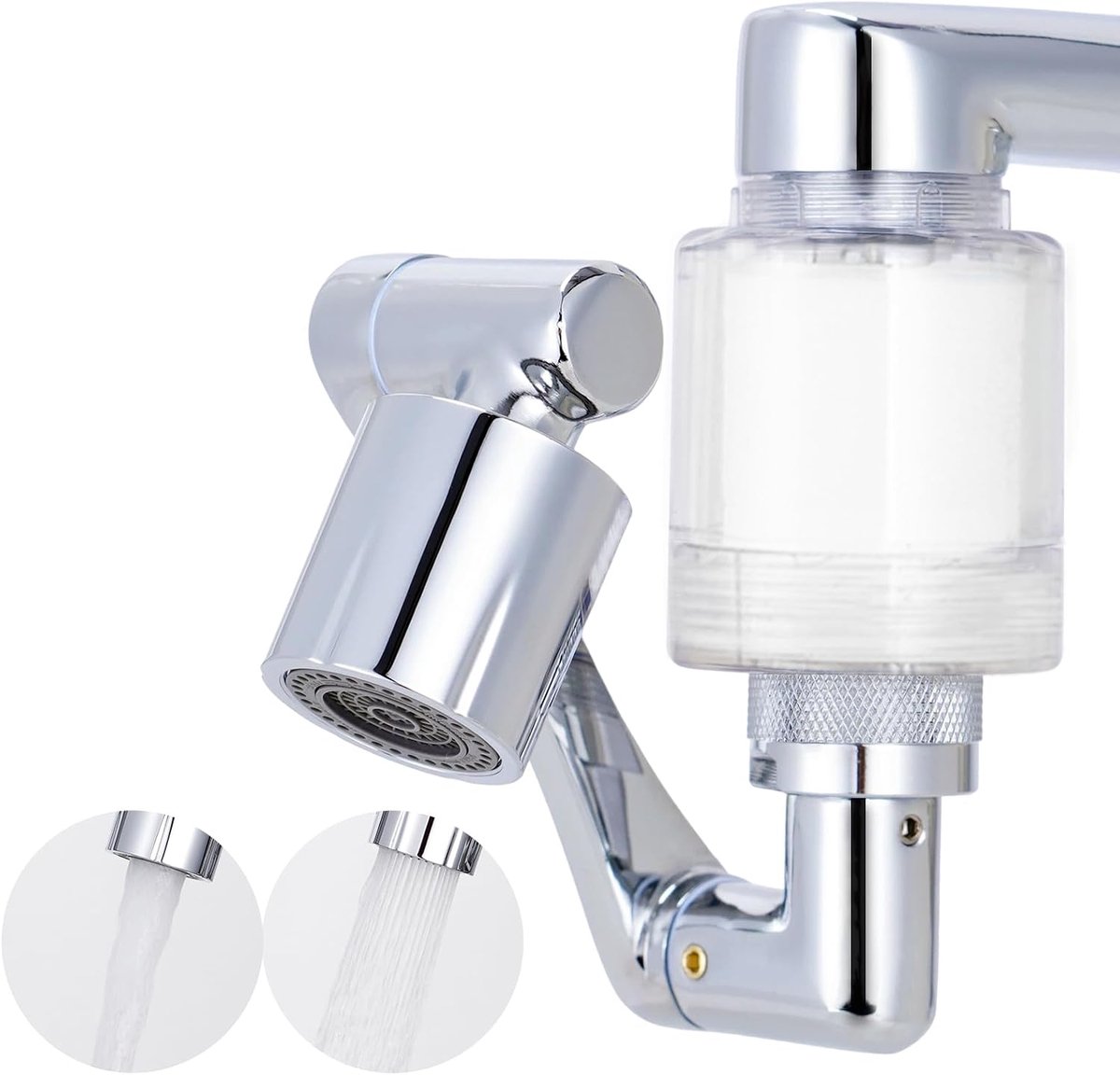 1080° draaibare kraanverlenging met filterelement en 2 straalsoorten, 10 wisselfilters, kraanopzetstuk voor keuken en badkamer (kraanverlenging met 10 verwisselbare filters)