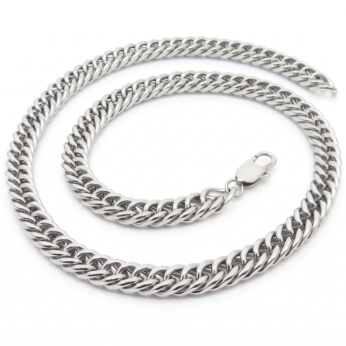 Lundholm Viggo Heren Ketting Zilverkleurig – Titanium Staal Schakelketting 8 mm – 60 cm – Cuban Link Dubbele Gourmetschakel – Stoere Mannen Ketting Waterproof & Hypoallergeen – Cadeau voor Hem – Scandinavisch Design