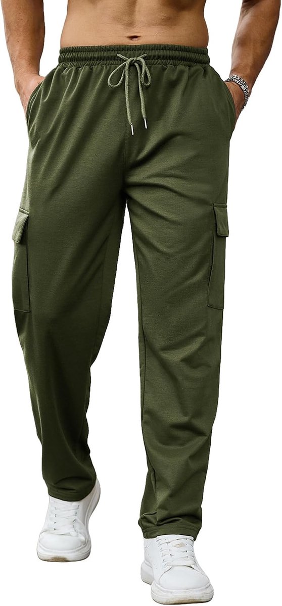 sportbroek voor heren, lange katoenen sportbroek met elastische tailleband, trekkoord en zakken