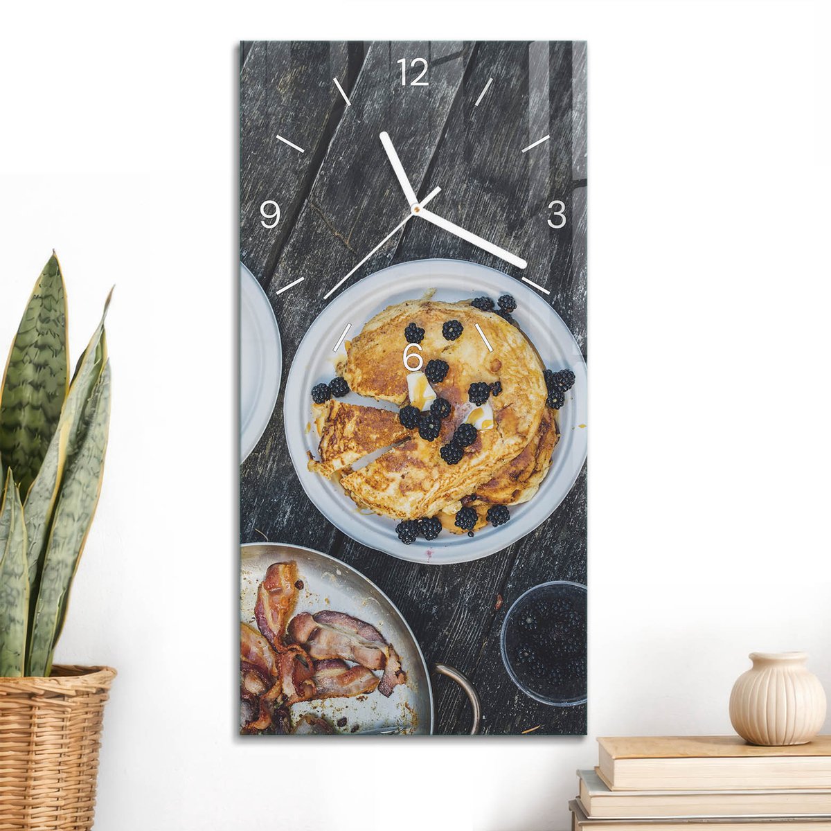 ArtPrintCave Bruin Glazen Klok - 30x60 cm - Rechthoekige Wandklok - Lekker Ontbijt Unieke Klok - Natuur Stille Wandklok - Witte Klokwijzers