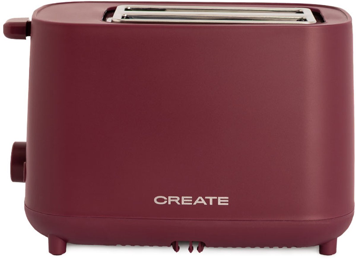 CREATE - Broodrooster van 750 W - Met beveiligingssysteem - Zes vermogensniveaus - Bordeauxrood - TOAST STUDIO