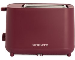 CREATE - Broodrooster van 750 W - Met beveiligingssysteem - Zes vermogensniveaus - Bordeauxrood - TOAST STUDIO
