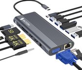 Siltcon® 14 in 1 USB C Hub - Docking Station Laptop - 3 Schermen - 2x HDMI 4K - 1x VGA - RJ45 Gigabit - USB C 3.1 / USB A 3.1 - 100W PD - Thunderbolt - Plug & Play - Universeel Voor Laptops – SD & TF Lezer - Spacegrey