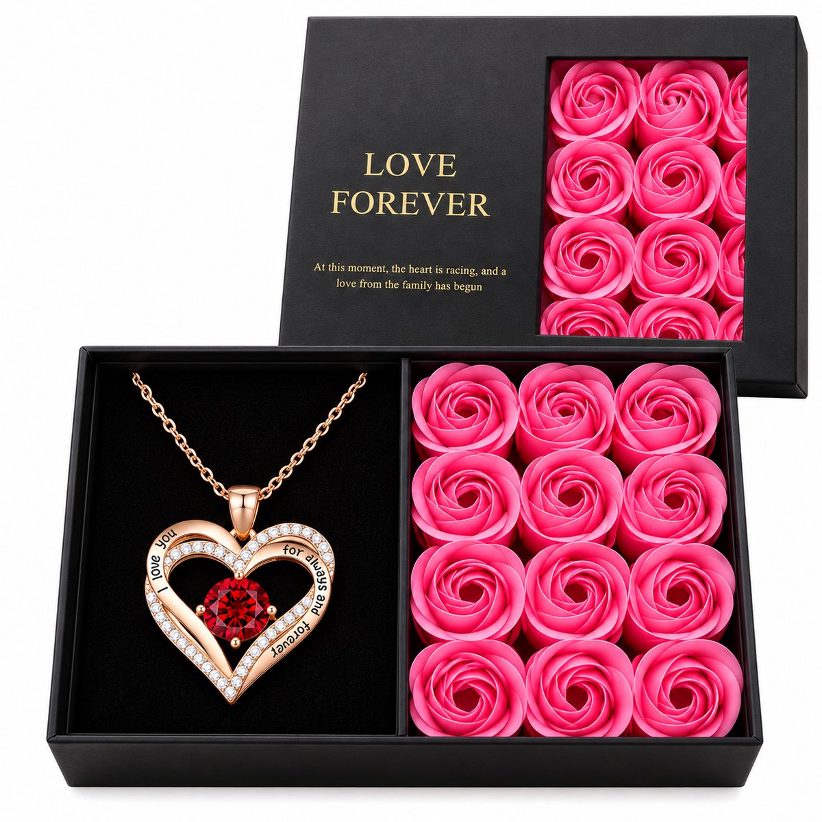 Nina’s Giftshop® Valentijn Geschenkset – Ketting met Hart – Zeeprozen – Cadeau voor Haar & Vrouw – Valentijn Cadeau