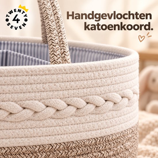 Twenty4seven® Luiermand Baby met 3 Vakken - Luiertas Organizer & Commodemand - Kraammand Gevlochten Katoen - Opbergmand Babykamer - Kraamcadeau Jongen & Meisje — afbeelding 4