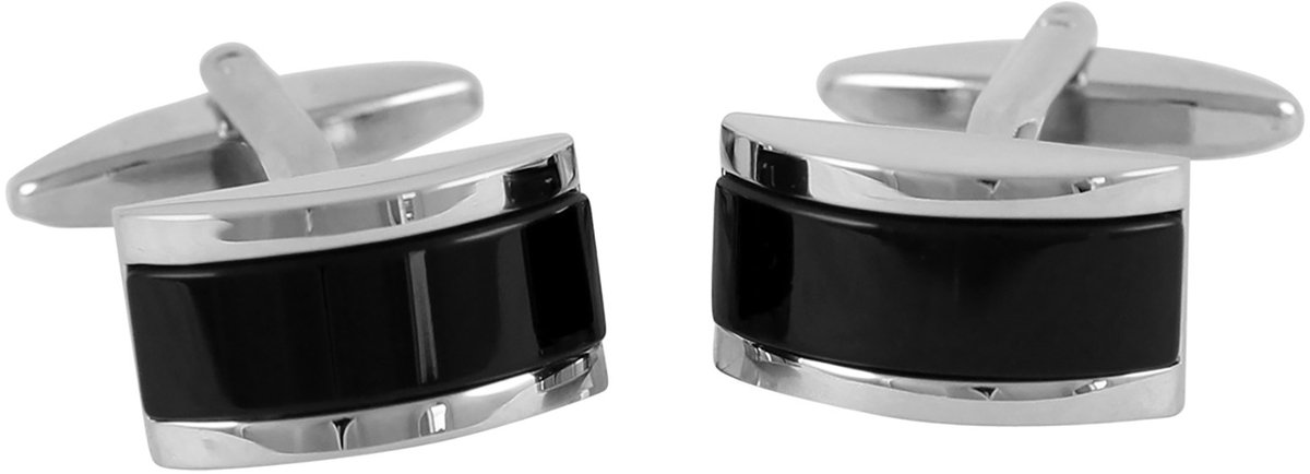 LINDENMANN heren manchetknopen Onyx - zilverkleurig