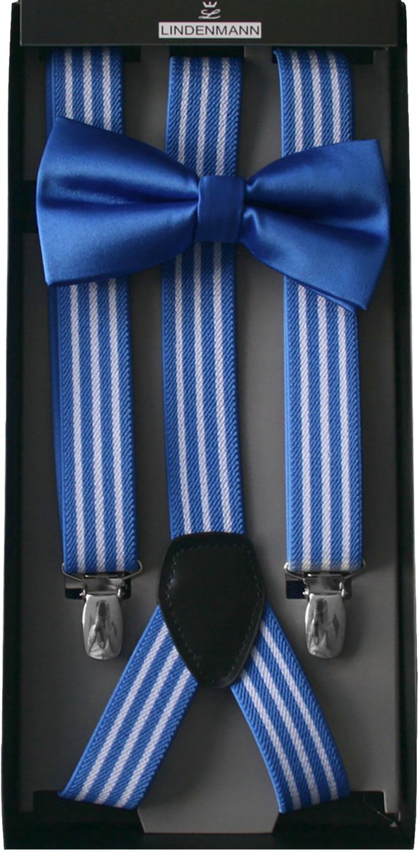 LINDENMANN heren bretels Y-vorm met strikje - blauw gestreept