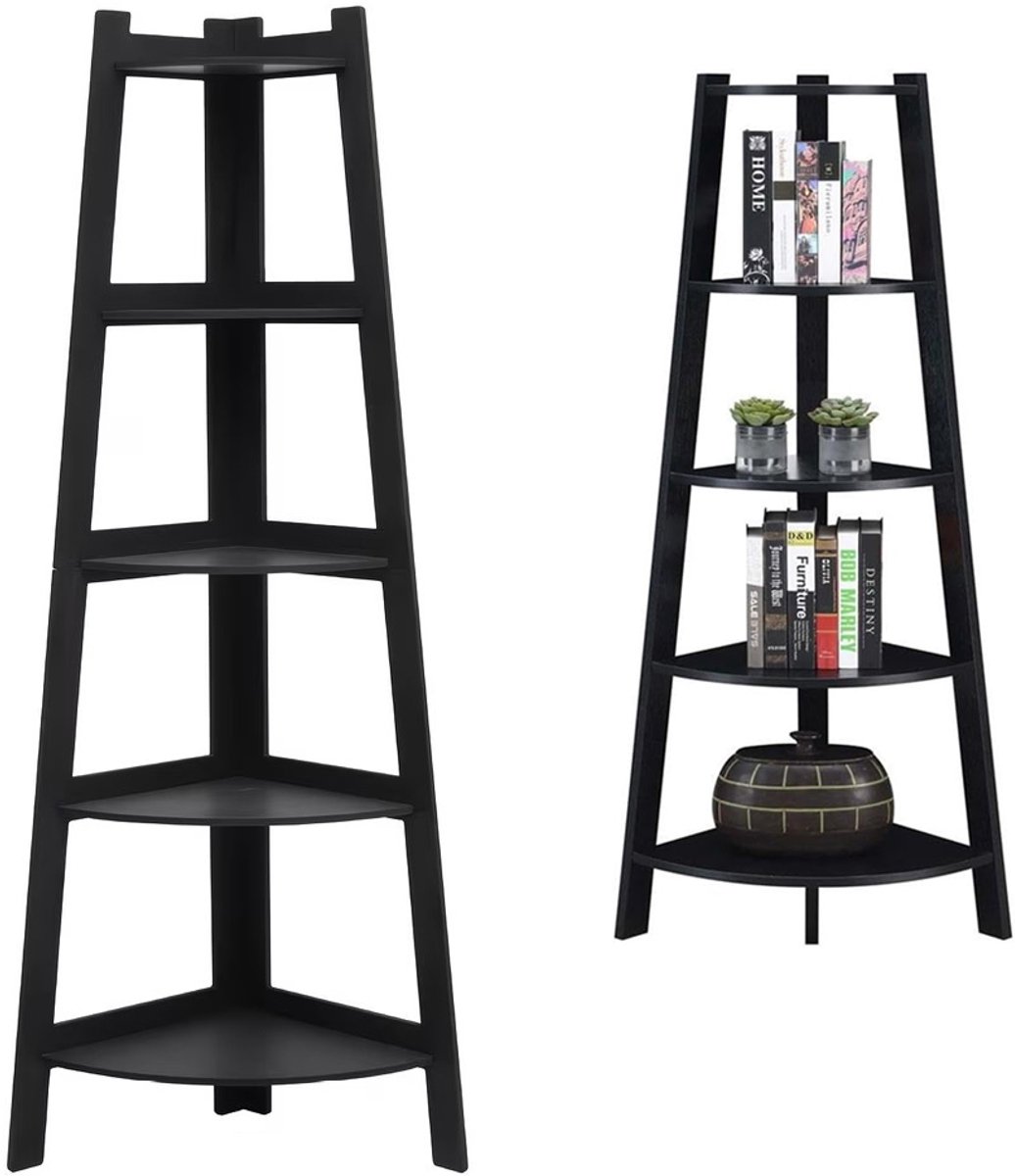 Hoekplank - Hoekboekenplank Met 5 Niveaus - Rustieke Ladderkast - Industriële Displaystandaard - Voor Woonkamer Keuken