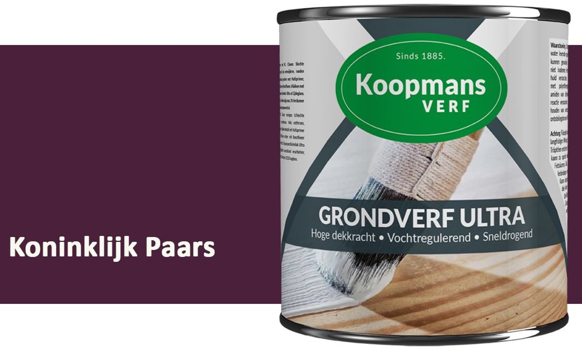 Koopmans Grondverf Ultra – Grondverf Hout & Metaal Binnen en Buiten – Vochtregulerende Primer – Hoge Dekking – Zijdeglans – Koninklijk Paars – 375 ml